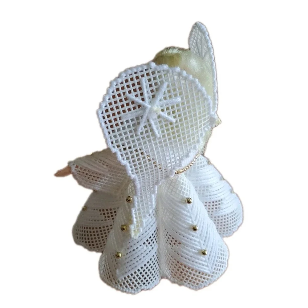 Vintage Angel Doll Needlepoint Plastic Canvas Christmas Table Top Decor